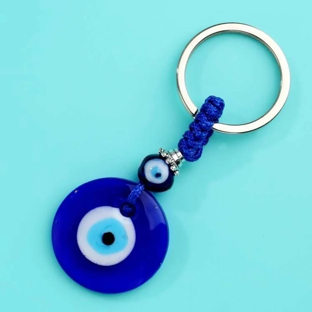 Boho Devil's Eye Glass Blue Keychain